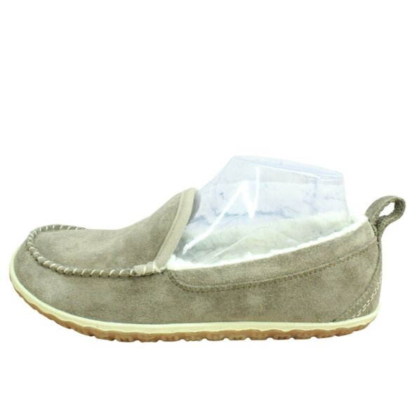LL Bean Cement Suede Slip On Fleece Lined Mountain Moccasin Slippers Size 8 M - Picture 1 of 9